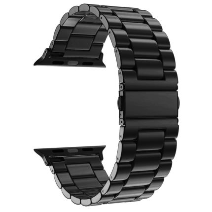 Fold Buckle 3 Beads Stainless Steel Watch Band For Apple Watch Ultra 49mm&Watch Ultra 2 49mm / Series 9&8&7 45mm / SE 3&SE 2&6&SE&5&4 44mm / 3&2&1 42mm(Black)