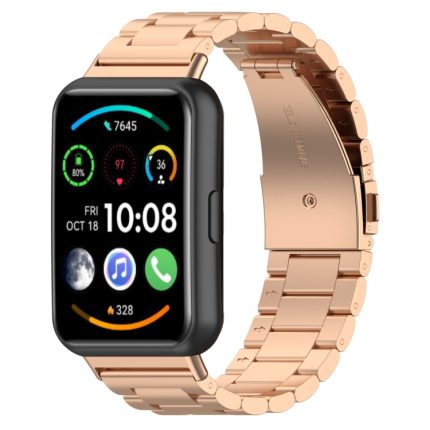 For Huawei Watch Fit 2 Three-bead Metal Stainless Steel Watch Band(Rose Gold)