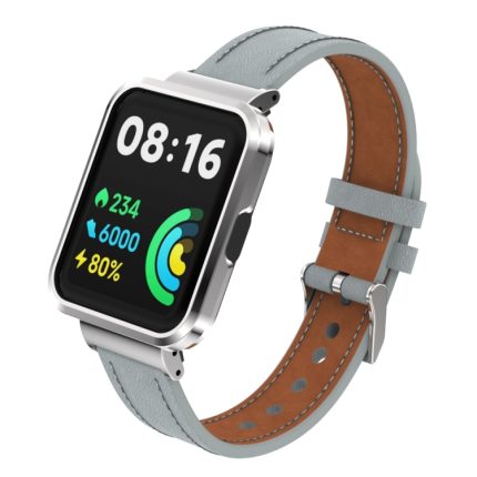 Για το Xiaomi Redmi Watch 2 Lite Γνήσια Δερμάτινη Μεταλλική Θήκη Ενσωματωμένο λουράκι  ρολογιού (ανοιχτό γκρι)
