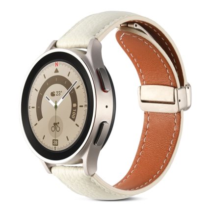For Realme Watch 3/Amazfit GTR4/4 Pro Universal Folding Buckle Genuine Leather Watch Band(Beige White)