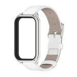 For Redmi Band 2 Mijobs Metal Shell Genuine Leather Watch Band(White Silver) - Image 2