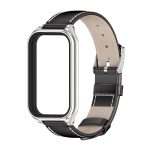 For Redmi Band 2 Mijobs Metal Shell Genuine Leather Watch Band(Black Silver) - Image 2