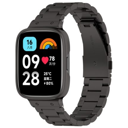 For Redmi Watch 3 Lite / Watch 3 Active 2 in 1 Three-bead Metal Watch Band with Watch Frame(Black)