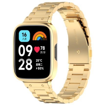 For Redmi Watch 3 Lite / Watch 3 Active 2 in 1 Three-bead Metal Watch Band with Watch Frame(Gold)