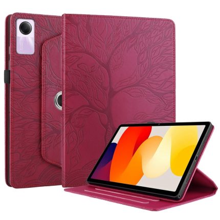 For Xiaomi Redmi Pad SE Tree Life Embossed Rotation Leather Smart Tablet Case(Red)