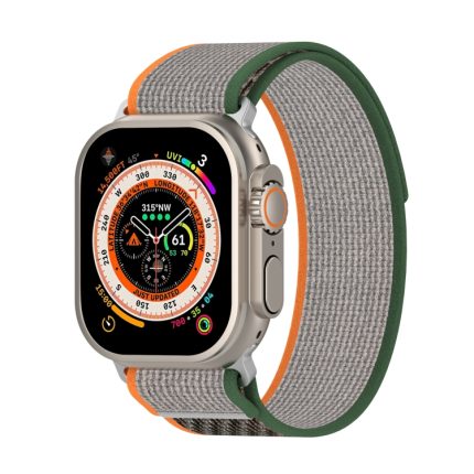 Διπλό έγχρωμο Nylon Hook and Loop Fastener Band Watch For Apple Watch Series 8&7 45mm / SE 2&6&SE&5&4 44mm / 3&2&1 42mm (Orange + Army green)