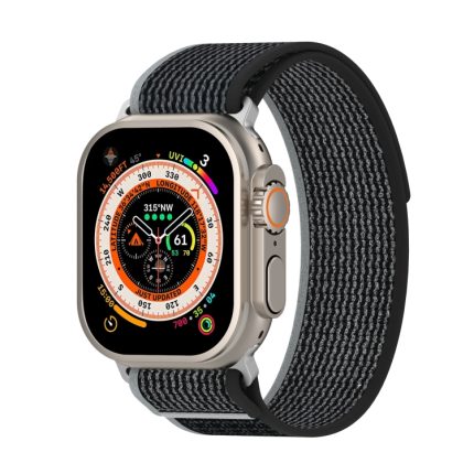 Διπλό έγχρωμο Nylon Hook and Loop Fastener Band Watch for Apple Watch Series 8&7 45mm / SE 2&6&SE&5&4 44mm / 3&2&1 42mm (Μαύρο+Γκρι)