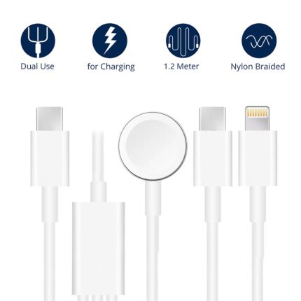 For Apple Watch Series & iPhone & Phone with Type-C Port 3 in 1 Type-C Magnetic Charging Cable 4ft/1.2m
