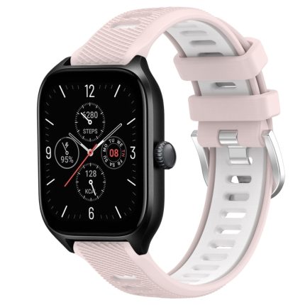Για Amazfit GTS 4 22mm Cross Texture λουράκι  ρολογιού με πόρπη από σιλικόνη με δύο χρώματα (ροζ+λευκό)