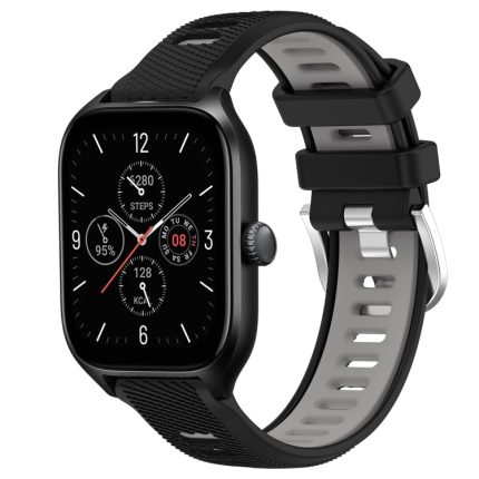 Για Amazfit GTS 4 22mm Cross Texture λουράκι  ρολογιού με πόρπη από σιλικόνη δύο χρωμάτων (Μαύρο+Γκρι)