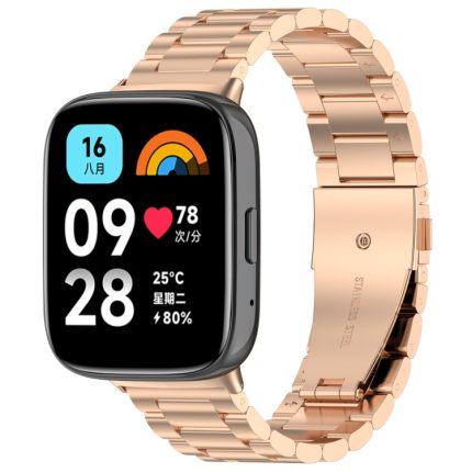 Για Redmi Watch 3 Active Three Bead Stainless Steel Metal Band (Rose Gold)