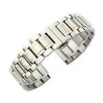 12mm Steel Bracelet Butterfly Buckle Five Beads Unisex Stainless Steel Solid Watch Strap, Color:Silver
