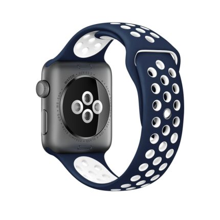 Για Apple Watch Series 9&8&7 41mm / SE 3&SE 2&6&SE&5&4 40mm / 3&2&1 38mm Μοντέρνο κλασικό λουράκι σιλικόνης (σκούρο μπλε λευκό)