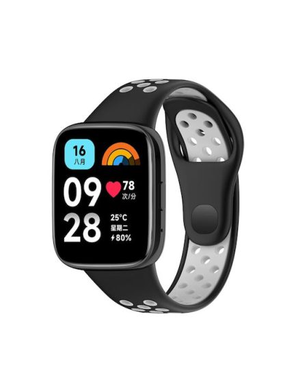 Xiaomi For Redmi Watch 3 Active Two Color Silicone Watch Band (ΜΑΥΡΟ + ΓΚΡΙ )