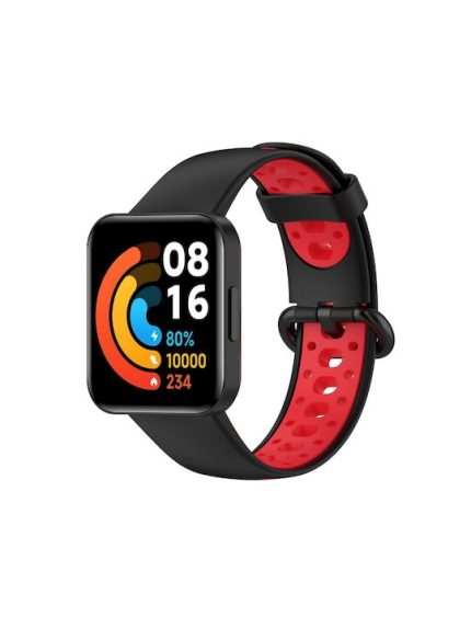 For Xiaomi Redmi Watch 2 Lite Ζώνη ρολογιών σιλικόνης δύο χρωμάτων (Μαύρο+κόκκινο)