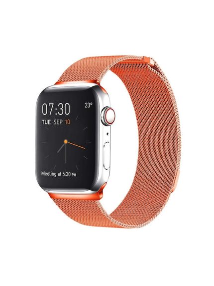 Milanese Loop Μαγνητικό ρολόι από ανοξείδωτο χάλυβα για Apple Watch Ultra 49mm / Series 8&7 45mm / SE 2&6&SE&5&4 44mm / 3&2&1 42mm (Πορτοκαλί)