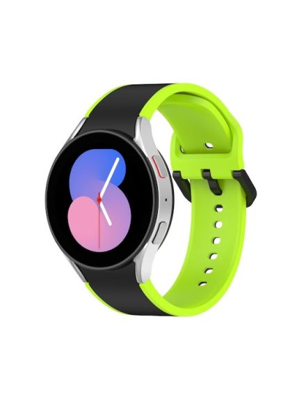 For Samsung Galaxy Watch4 Classic 46mm / Watch4 44mm Two-color Silicone Watch Band (ΜΑΥΡΟ + ΠΡΑΣΙΝΟ )