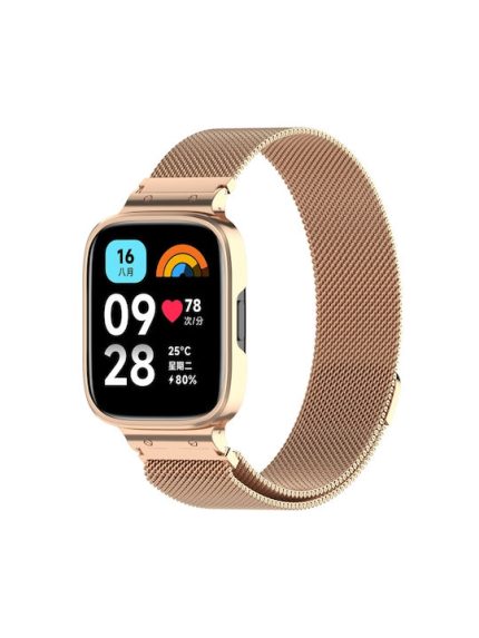 Για Redmi Watch 3 Active 2 in 1 Milan Metal Watch Band με πλαίσιο ρολογιού (Rose Gold)