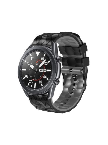 Για Samsung Galaxy Watch 46mm 22mm μοτίβο ποδοσφαίρου Λουράκι σιλικόνης δύο χρωμάτων (Μαύρο+Γκρι)