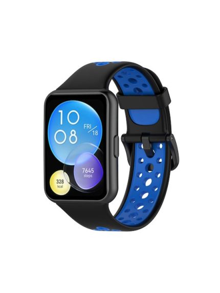 Για Huawei Watch Fit 2 Διχρωμία αναπνεύσιμη ζώνη ρολογιών σιλικόνης (μαύρο+μπλε)