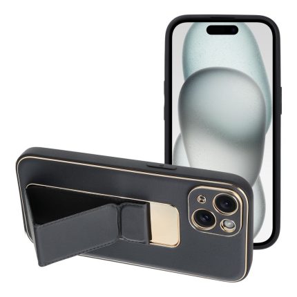 ΔΕΡΜΑΤΙΝΗ Θήκη Kickstand για IPHONE 15 μαύρο