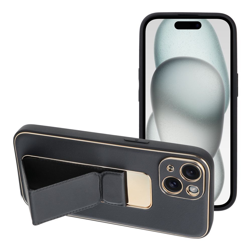 0d6d4fd62e8d50dccf341b1f69209515 ΔΕΡΜΑΤΙΝΗ Θήκη Kickstand για IPHONE 15 μαύρο - Image 1