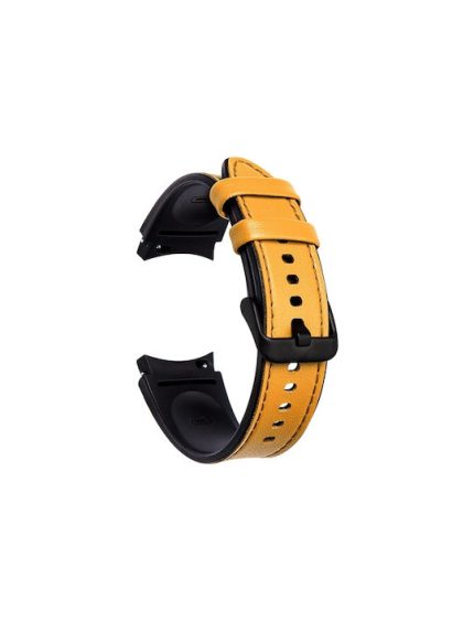 For Samsung Galaxy Watch4 Silicone + Leather Black Buckle Watch Band(Yellow)