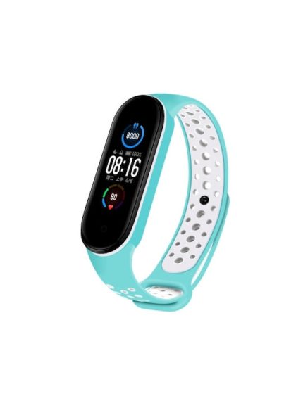 For Xiaomi Mi Band 5 Two-tone Silicone Breathable Watch Band (ΓΑΛΑΖΙΟ + ΓΚΡΙ)