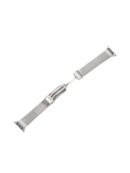 Milan Fold Buckle Metal Band Watch For Apple Watch Ultra 49mm / Series 8&7 45mm / SE 2&6&SE&5&4 44mm / 3&2&1 42mm (Silver)
