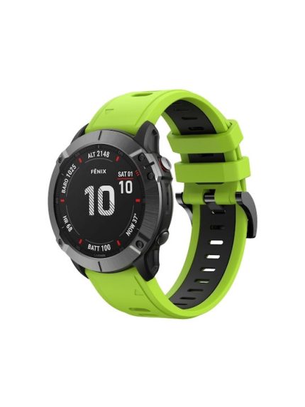 For Garmin Fenix 6X Sapphire 26mm Two-Color Sports Silicone Watch Band (ΠΡΑΣΙΝΟ + ΜΑΥΡΟ )
