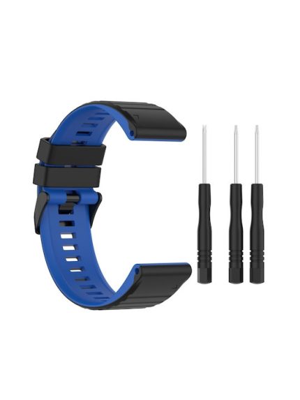 For Garmin Fenix 7 26mm Two-color Silicone Watch Band  (Black /  Blue)