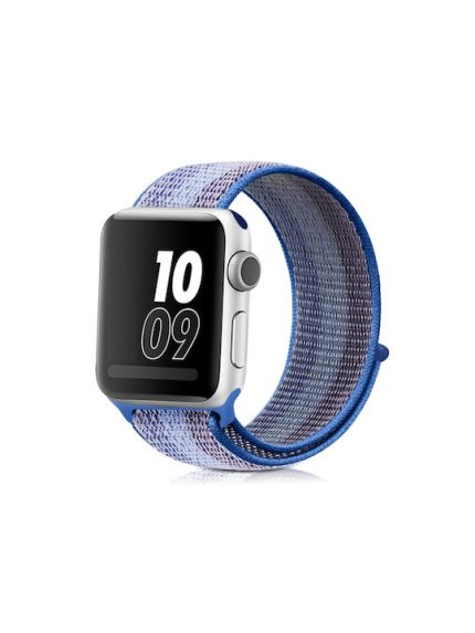 Nylon Loop Watch Band For Apple Watch Ultra 49mm / Series 8&7 45mm / SE 2&6&SE&5&4 44mm / 3&2&1 42mm (Striped Lake Blue)