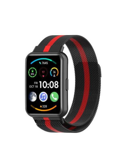 Για Huawei Watch Fit 2 Milan Μαγνητικό λουράκι από ανοξείδωτο χάλυβα (Μαύρο κόκκινο)