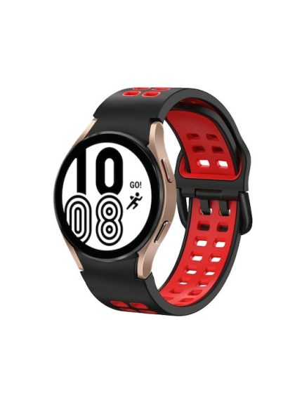 For Samsung Galaxy Watch 4 40mm 20mm Breathable Two-Color Silicone Watch Band (ΜΑΥΡΟ + ΚΟΚΚΙΝΟ )