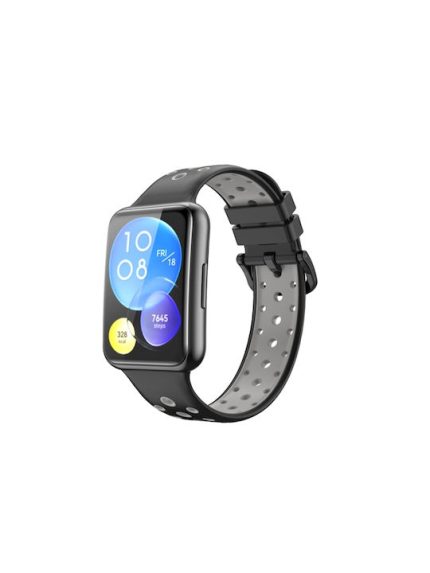 Για Huawei Watch Fit 2 Δίχρωμη διάτρητη ζώνη ρολογιών σιλικόνης (Μαύρο+Γκρι)
