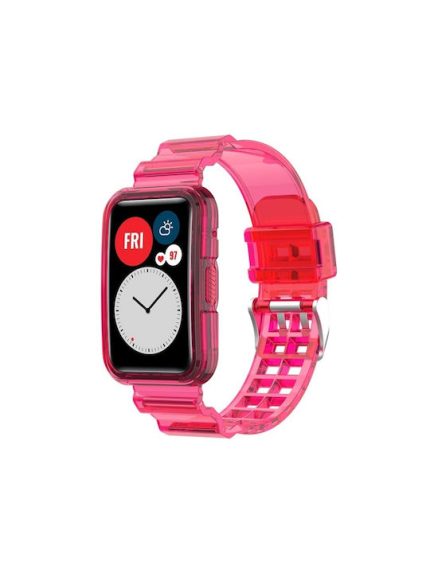 For Huawei Watch Fit 2 Integrated Transparent Silicone Watch Band(Transparent Rose Red)