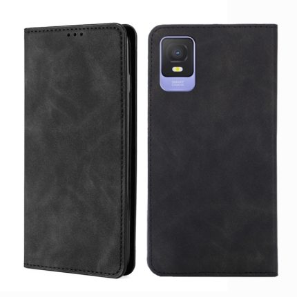 Για TCL 403 Skin Feel Μαγνητική Οριζόντια Πτυσσόμενη Δερμάτινη θήκη τηλεφώνου (Μαύρη)