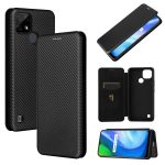 For Realme C21 Carbon Fiber Texture Horizontal Flip TPU + PC + PU Leather Case with Card Slot   (Black)