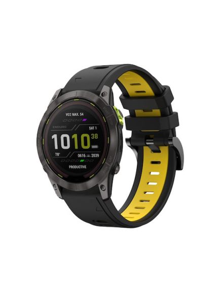 Για Garmin Fenix ​​7X 26mm, δίχρωμη αθλητική ζώνη ρολογιών σιλικόνης (Μαύρο+κίτρινο) Fenix 7X Solar-Tactix Delta-Enduro-Fenix 6-Fenix 6X Pro-Fenix 6X Sapphire-Fenix 5X Sapphire-Fenix 5X Plus-Fenix 3-Fenix 3 HR-Fenix 3 Sapphire-Descent MK 2-Descent MK 2i-