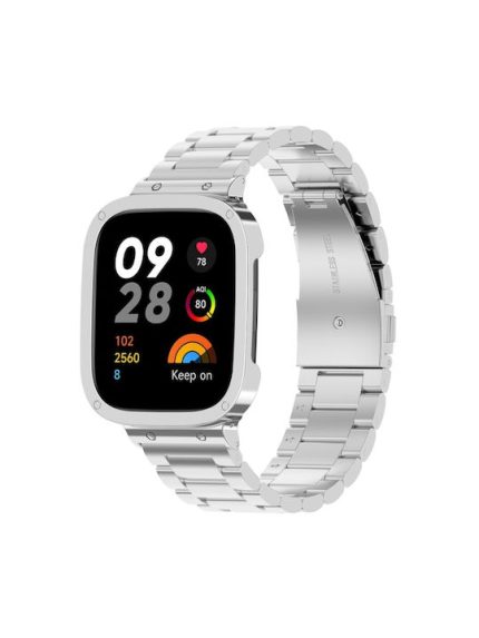 Για Xiaomi Redmi Watch 3    2 σε 1    Μεταλλική ζώνη ρολογιών τριών χαντρών με πλαίσιο ρολογιού (ασημί)