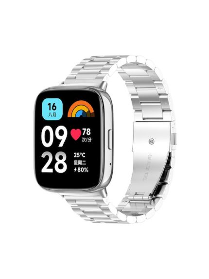 For Redmi Watch 3 Active Three Bead Stainless Steel Metal Watch Band    ΑΣΗΜΙ