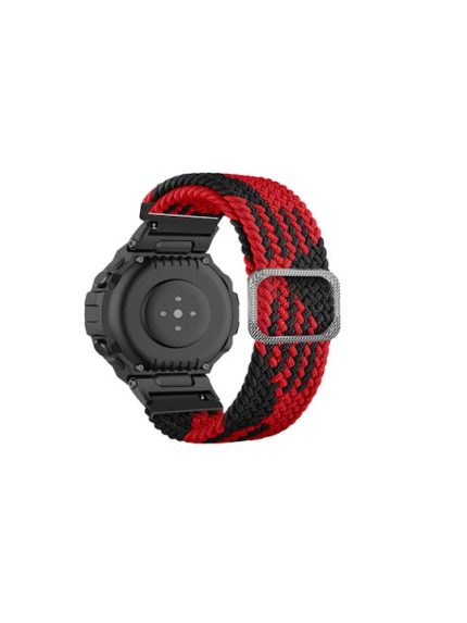 For Amazfit T-Rex / T-Rex Pro / Ares Adjustable Buckle Braided Nylon Watch Band (Black + Red)