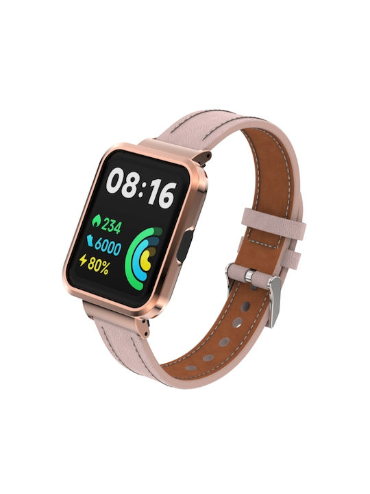 2af34dfa-47fa-4f11-8acf-80610c1b1e45_0.jpg Για Xiaomi Mi Watch Lite / Redmi Watch Γνήσια δερμάτινη μεταλλική θήκη Ενσωματωμένη ζώνη ρολογιού (ανοιχτό ροζ) - Image 1