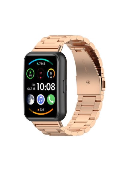 Για Huawei Watch Fit 2 Μεταλλικό λουρί από ανοξείδωτο χάλυβα τριών σφαιριδίων (ροζ χρυσό)