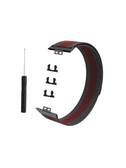Για Huawei Watch Fit Milanese Watch Band (Μαύρο κόκκινο)