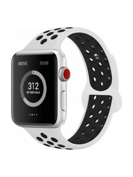 Για Apple Watch Series 7 45mm / 6 & SE & 5 & 4 44mm / 3 & 2 & 1 42mm μοντέρνα κλασική αθλητική ζώνη ρολογιών σιλικόνης (λευκό μαύρο)