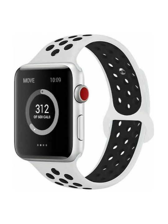 345864ff-9eab-4d4a-9dca-6a4b74c9f1fd_0.jpg Για Apple Watch Series 7 45mm / 6 & SE & 5 & 4 44mm / 3 & 2 & 1 42mm μοντέρνα κλασική αθλητική ζώνη ρολογιών σιλικόνης (λευκό μαύρο) - Image 1