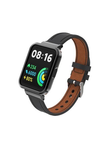 Για το Xiaomi Mi Watch Lite / Γνήσιο δερμάτινο μεταλλικό περίβλημα Redmi Watch Ενσωματωμένη ζώνη ρολογιού (Μαύρο)