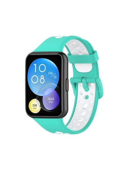 For Huawei Watch Fit 2 Two-Color Breathable Silicone Watch Band(Cyan White)