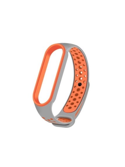 For Xiaomi Mi Band 6 (CA8856) Breathable Silicone Watch Band with Holes (ΠΟΡΤΟΚΑΛΙ+ΓΚΡΙ)